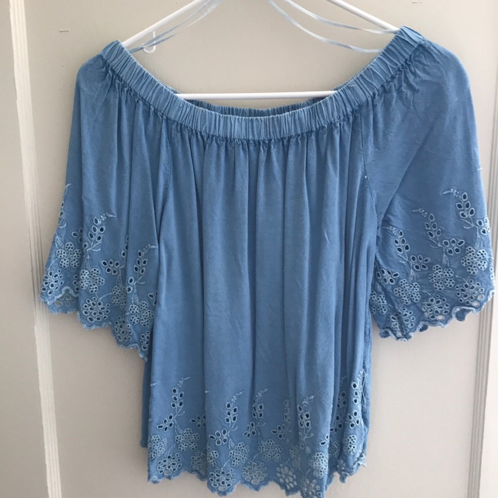 Sky Blue Off-the-Shoulder Tee
